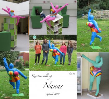 <p>Die Idee der lebensbejahenden, fr&ouml;hlich-bunten Nanas geht auf die franz&ouml;sische Pop Art-K&uuml;nsterin Niki de Saint Phalle (1930-2002) zur&uuml;ck, die ihre &uuml;berdimensionierten Frauenplastiken erstmals Mitte der 1960er Jahre in Paris vorstellte. Seitdem wurde die Idee immer wieder aufgegriffen. Die drei farbenfrohen GFS-Nanas entstanden im Rahmen des Kurses 12-ku1 von Kunstlehrer Matthias Stock. Die gr&uuml;ne Vertreterin stammt von Magdulin El-Khdour, Pascal Paul und Celine Unterk&ouml;tter, die rosafarbene von Jana D&uuml;nnemann, Kia Blende und Marah Gerding. Die (wetterbest&auml;ndige) blaue Nana, die f&uuml;r den Schulgarten bestimmt ist, ist ein Werk von Berenice Borggrefe, Vanessa Rothe, Leonie Strathmann und Maja Tisborn.</p>